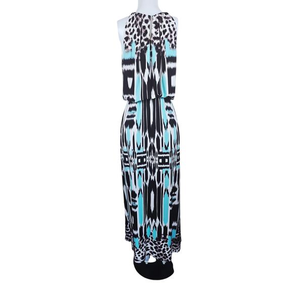 Roz & Ali Animal Style Turquoise Summer Travel Vacation Women's Maxi Dress 12 - Picture 4 of 6